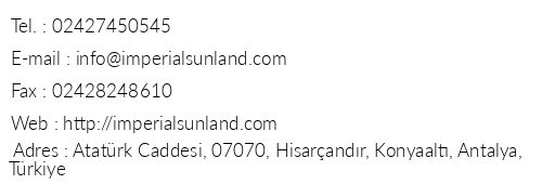 Imperial Sunland Resort & Spa telefon numaralar, faks, e-mail, posta adresi ve iletiim bilgileri